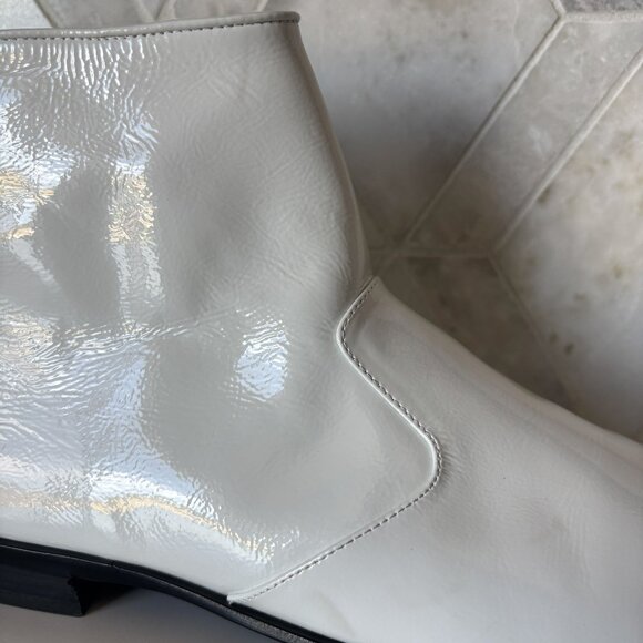 Jeffree Campbell Size 7.5 Patent White Ankle Boot Zipper Black Sole Gretta - Picture 6 of 12